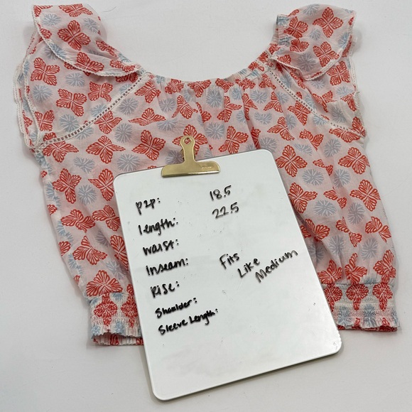 Sigrid Olsen Cotton Peasant Flutter Sleeve Printed Top | White/Orange/Blue | Med - Picture 6 of 7